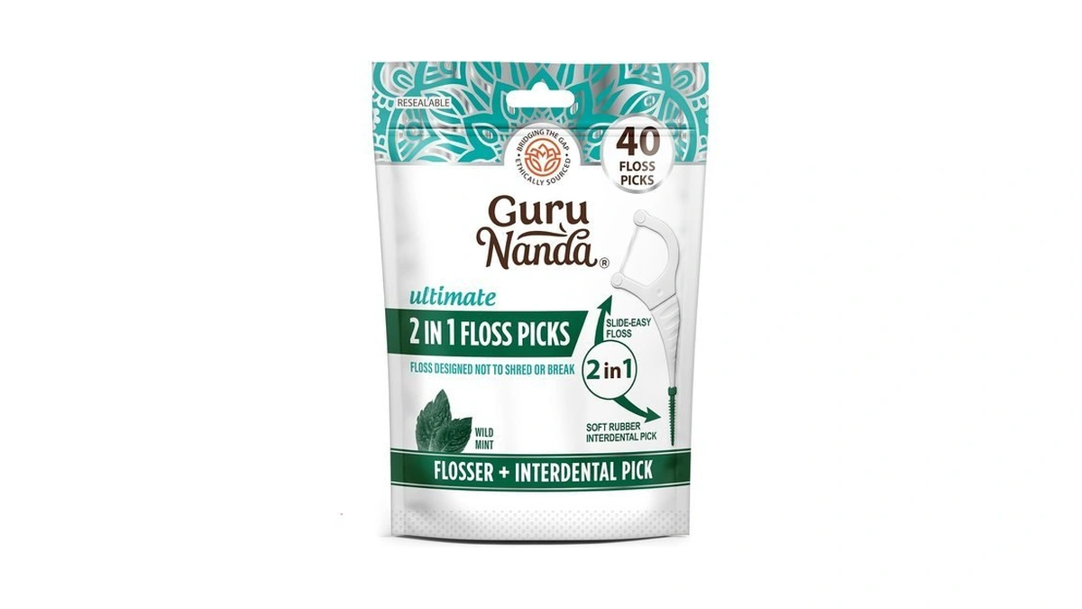 Gurunanda Dental Floss Picks, 2 In 1 Interdental Pick For