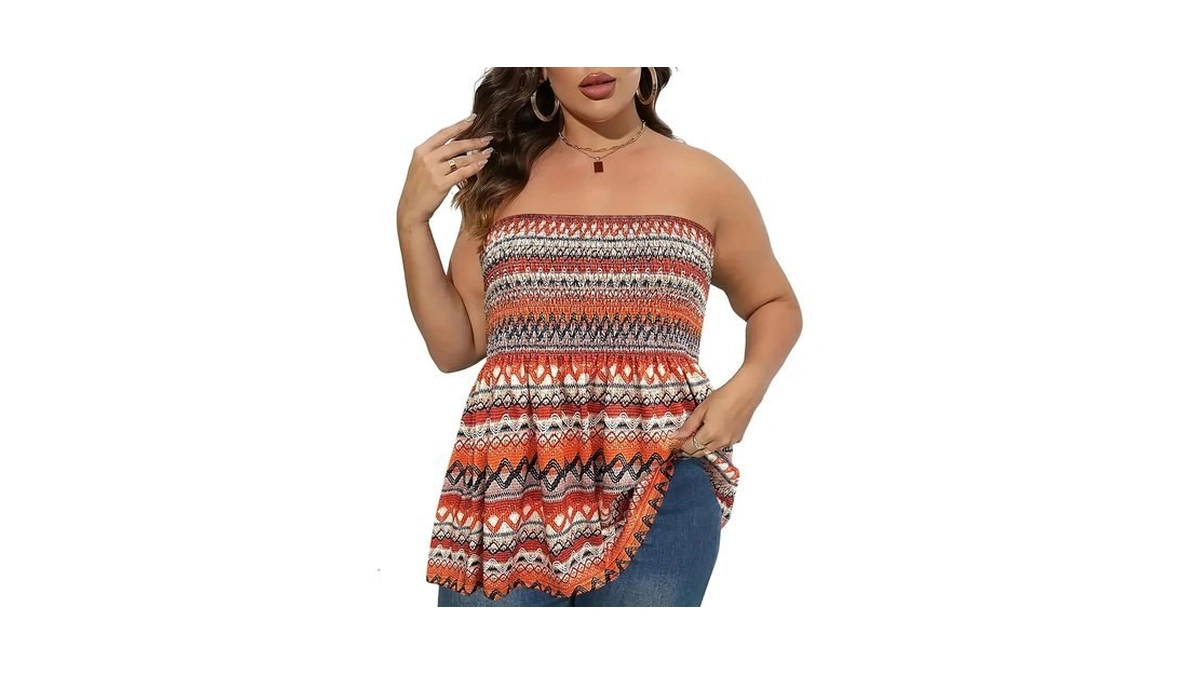 Yyw Plus Size Tube Tops Smocked Flowy Strapless Bandeau Stripes
