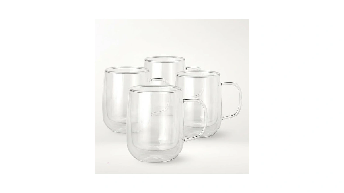 Collective Home 14oz Double Walled Glass Coffee Mugs, Set Of