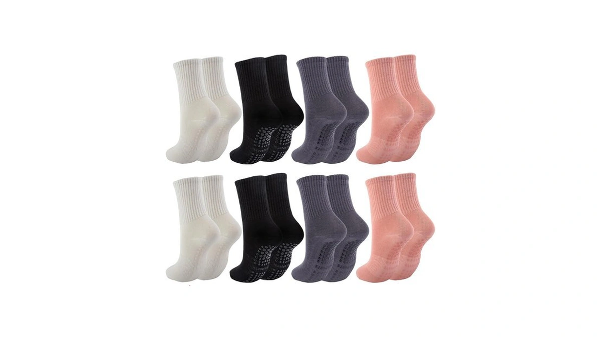 Gjhjnstg 8 Pairs Non Slip Grip Pilates Socks For Women,