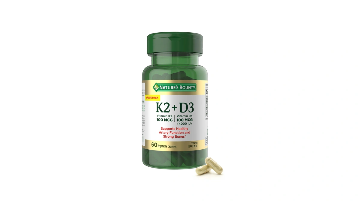 Nature's Bounty Vitamin D3 K2 Capsules, Heart & Bone Health,