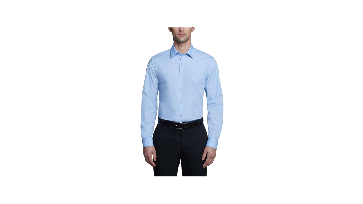 Van Heusen Men's Dress Shirt Fitted Poplin Solid, Cameo Blue,