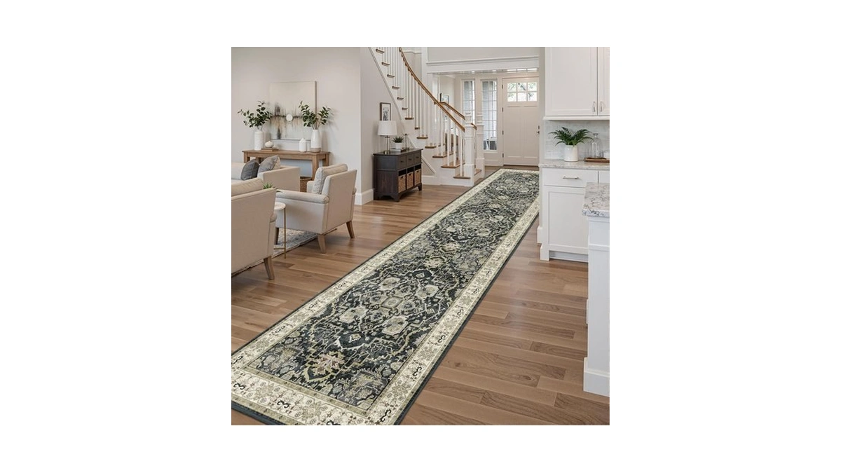 Einihliw 3x12 Non-slip Washable Hallway Vintage Runner Rug, Black