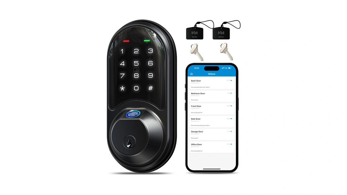 Veise Rz07 Fingerprint Smart Door Lock Deadbolt, App Control, Matte