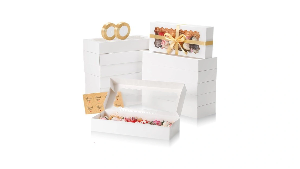 Eqoreiin 24 Pack Auto-popup White Cookie Boxes With Window, 16x6.5x2.5