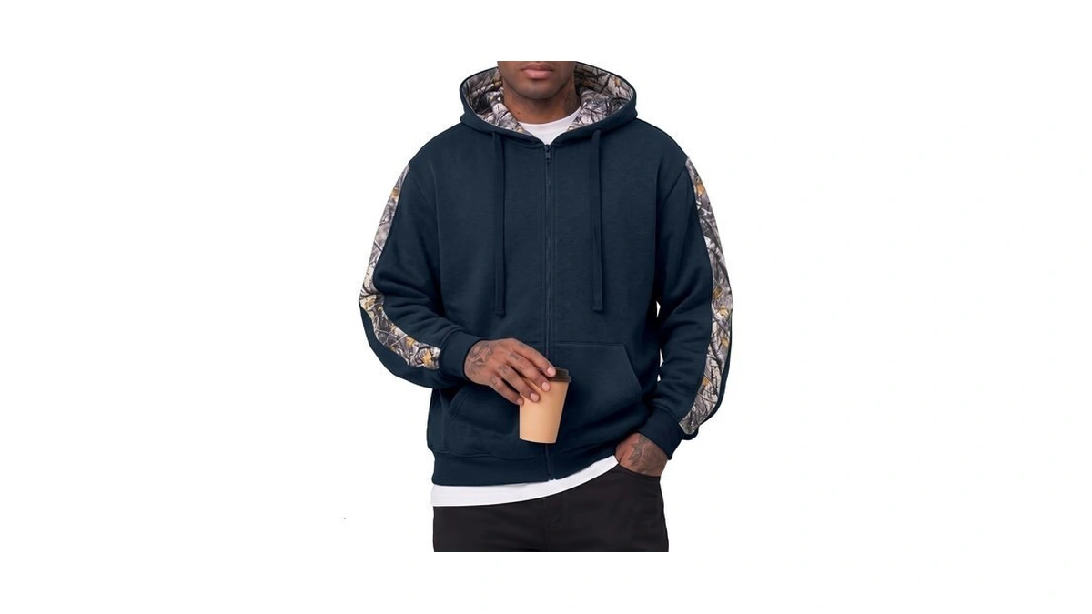 Jmierr Mens Fleece Hoodie Zip Up Cotton Camo Sweatshirt, Navy
