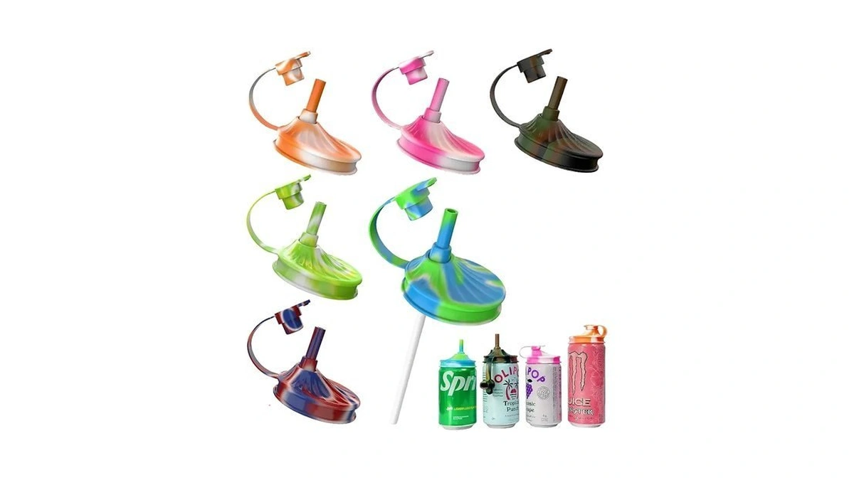 6 Pack Silicone Soda Can Lids With Straws, Fits Standard