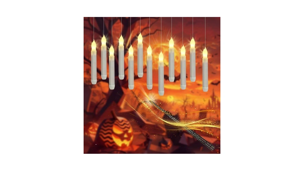 Longsuochuang Magic Floating Candles With Wand Remote, 12 Pcs Flameless