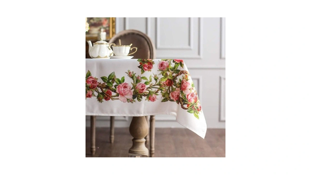 Artable Rose Floral Print Tablecloth Rectangle Vintage 60 X 104