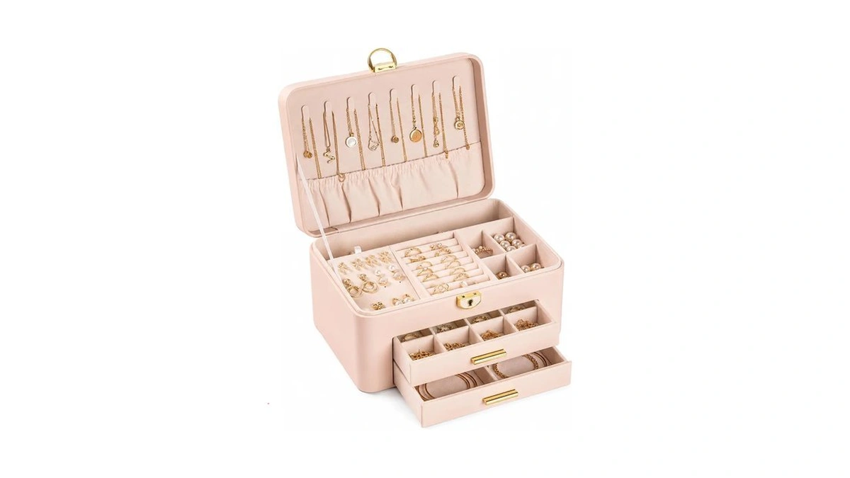 Vandozis Large Jewelry Box For Women, 3-layer Organizer With 2