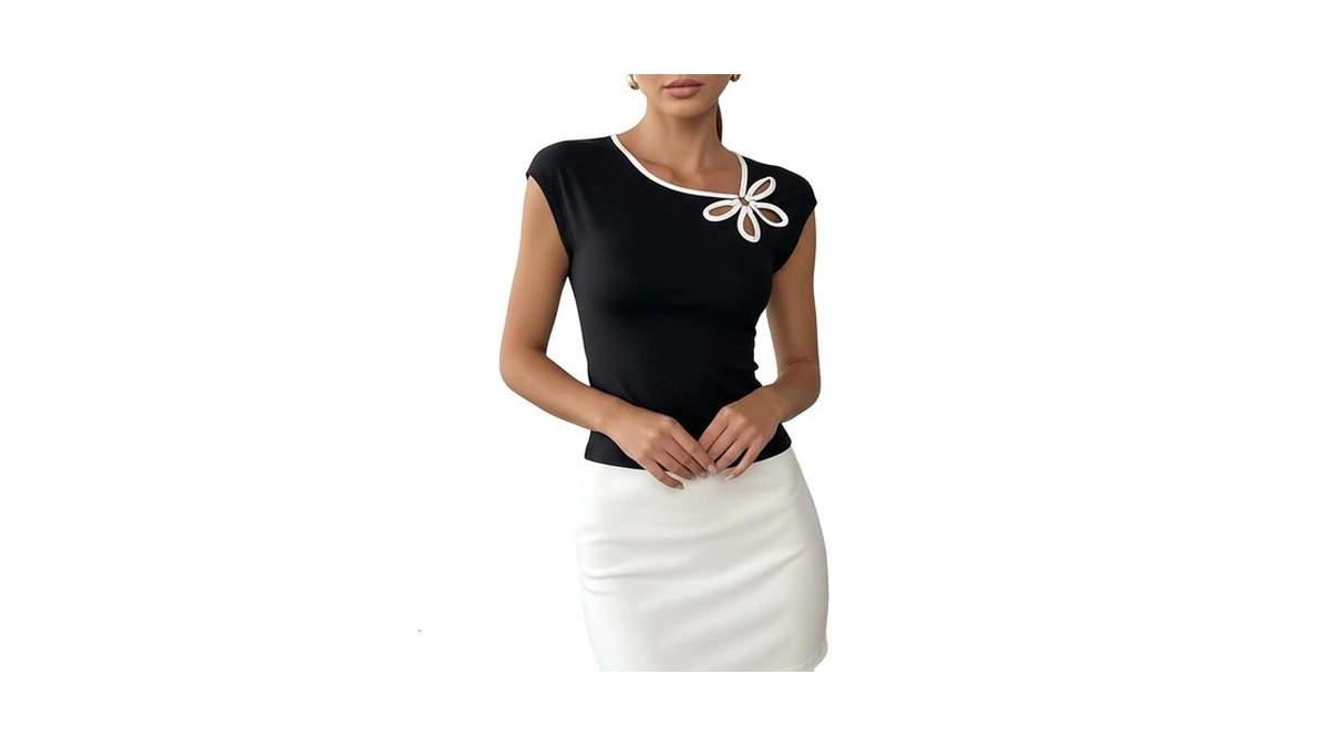 Winkbay Women's Floral Cut Out Crop Elegant Cap Sleeve Asymmetrical