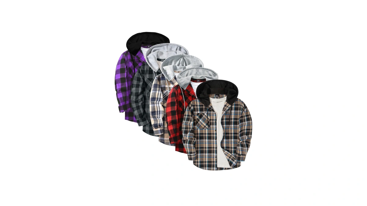 Zity 5 Pack Men's Flannel Hoodie Shirts Button Down Long