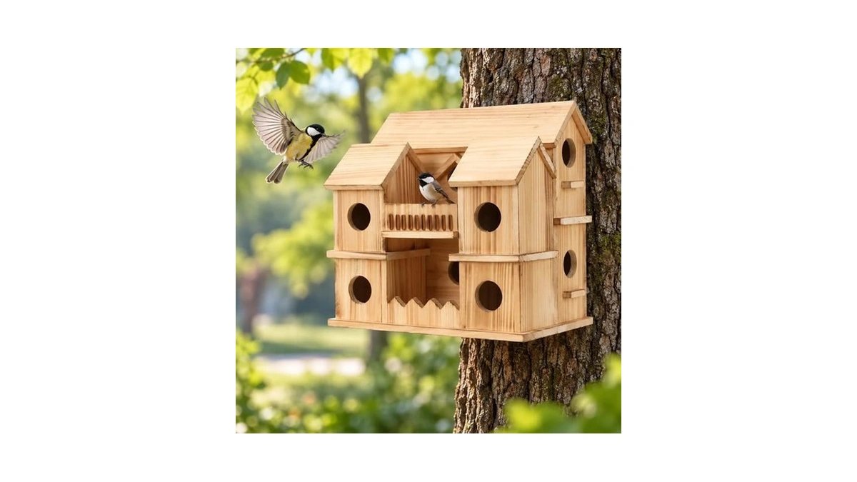 10-hole Cedar Birdhouse Cottage For Outside, Small Bird House
