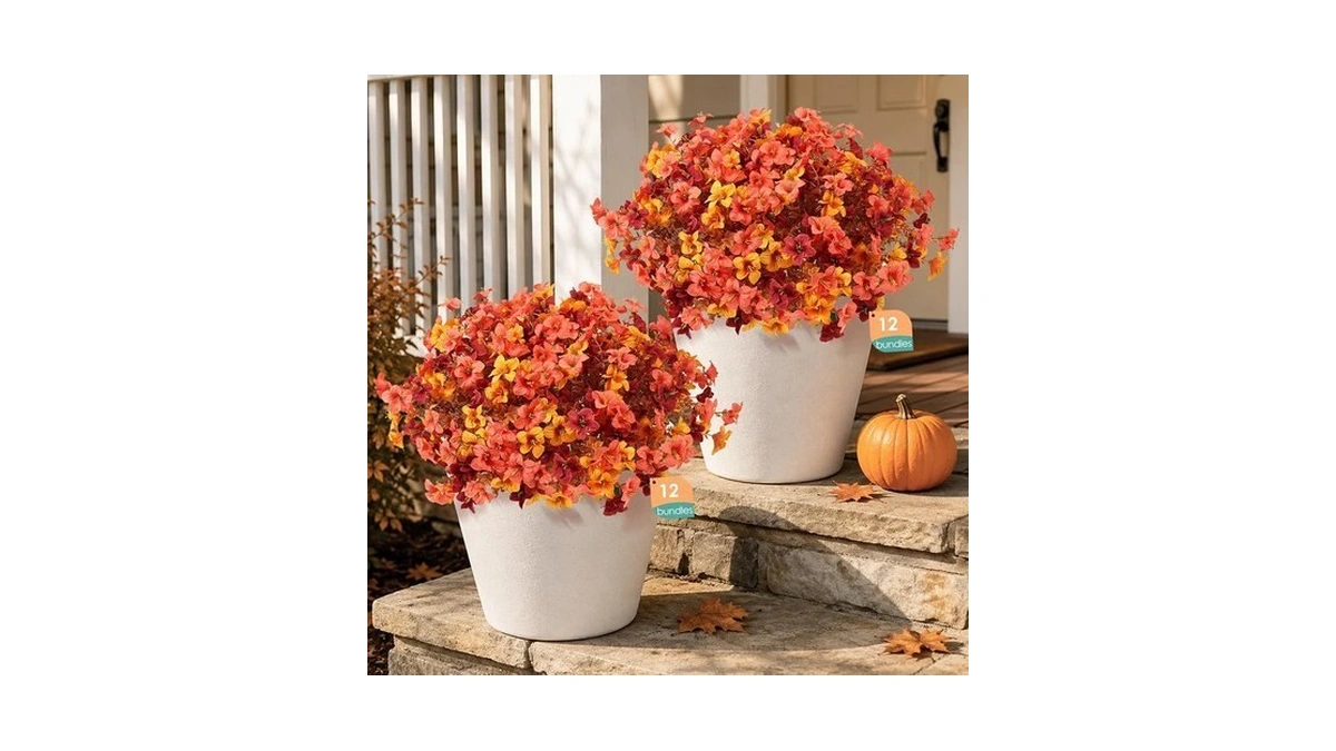 Pabrey 24pcs Fall Artificial Flowers For Outdoors, Uv Resistant Faux