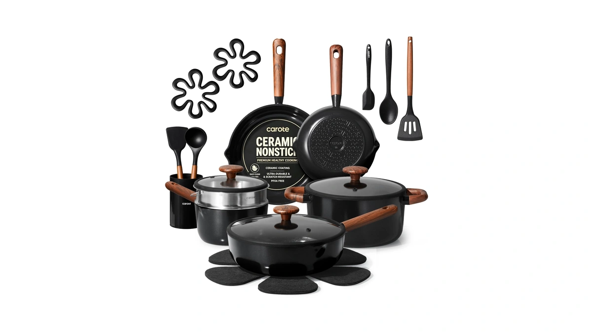 Carote 21pcs Ceramic Cookware Set, Pots And Pans Set