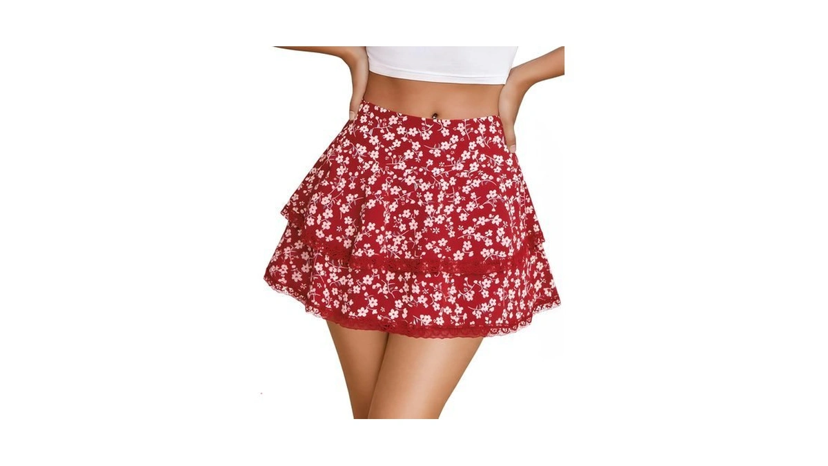 Yousify Womens Flowy Skirt Summer Lace Mini Skirts High Waisted