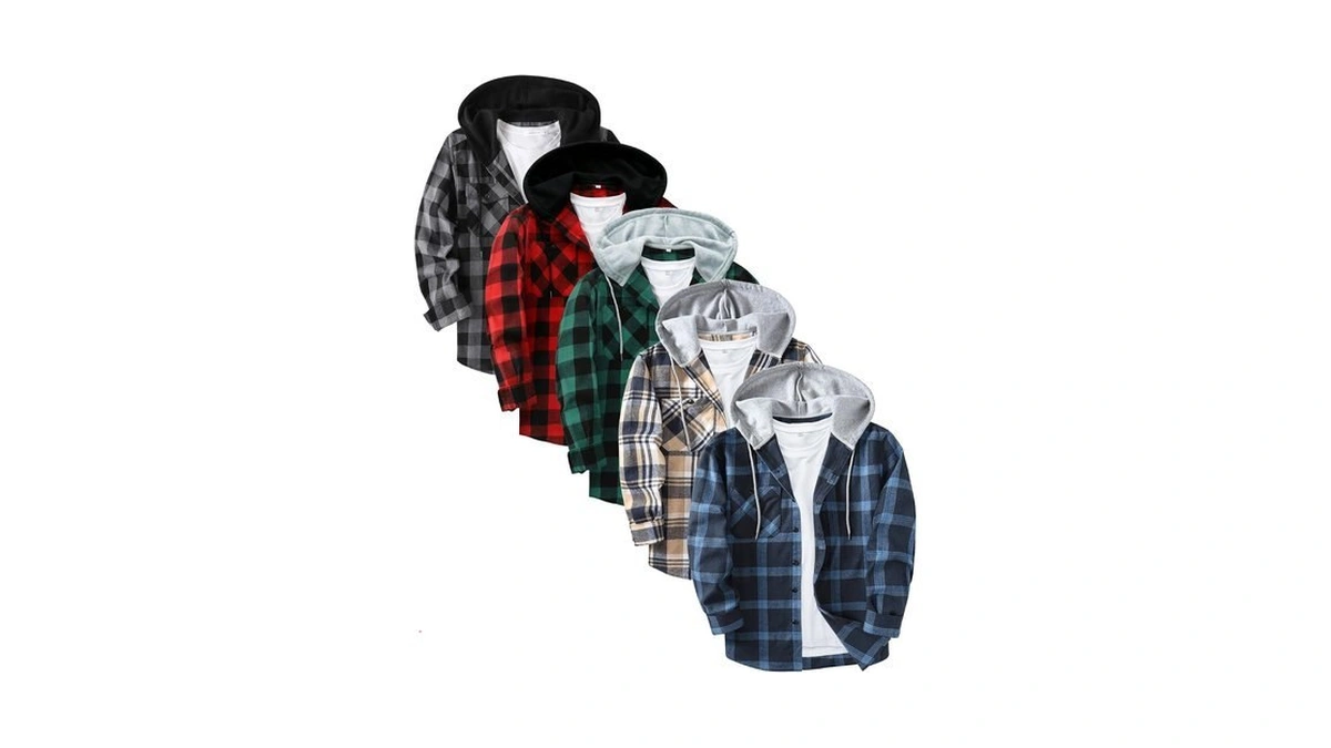 Zity 5 Pack Men's Flannel Hoodie Shirts Button Down Long