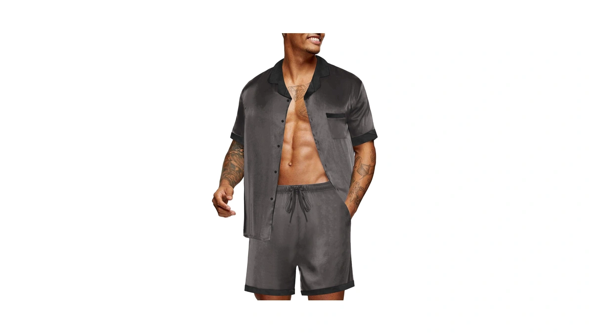Ekouaer Men Silk Pajamas Set Pieces Satin But...