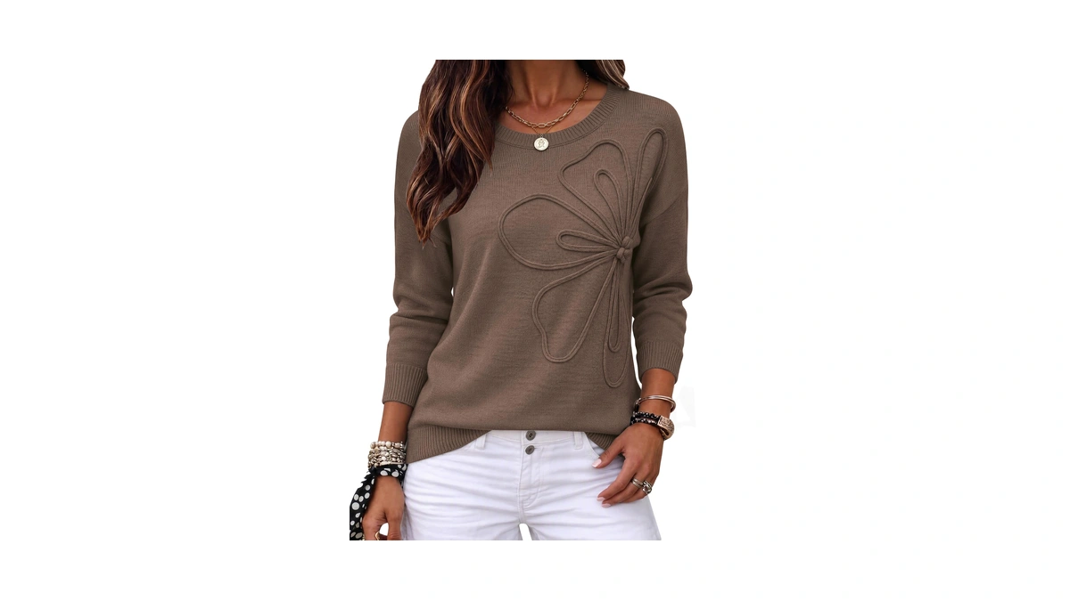 Zeagoo Women's Sweaters 3d Floral Appliques Crewneck Long Sleeve Pullovers
