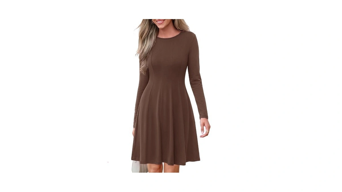 Kirundo Womens Fall Long Sleeve Pleated Flare A Line Dress,