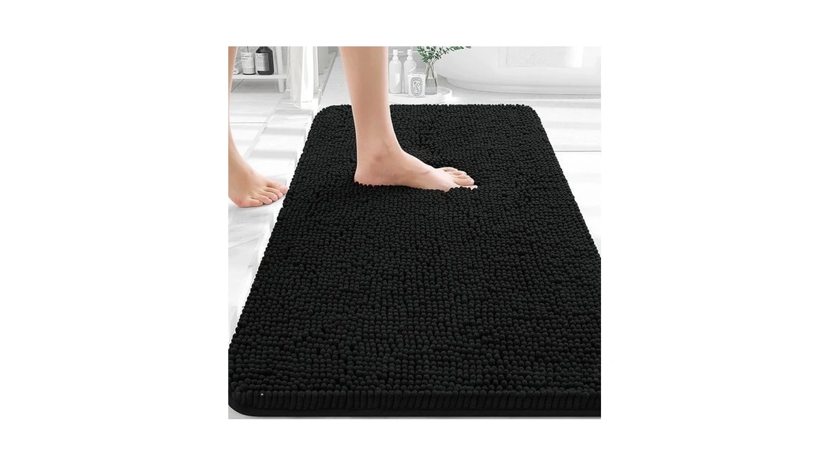 Olanly Black Bathroom Rug 30x20, Extra Soft Absorbent Chenille Bath