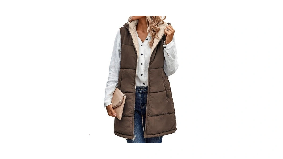 Ecowish Women Long Puffer Vest: Fall Zip Up Reversible Fleece