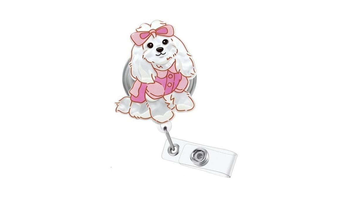 Cute Dog Badge Reel With Alligator Clip Retractable Id Badge