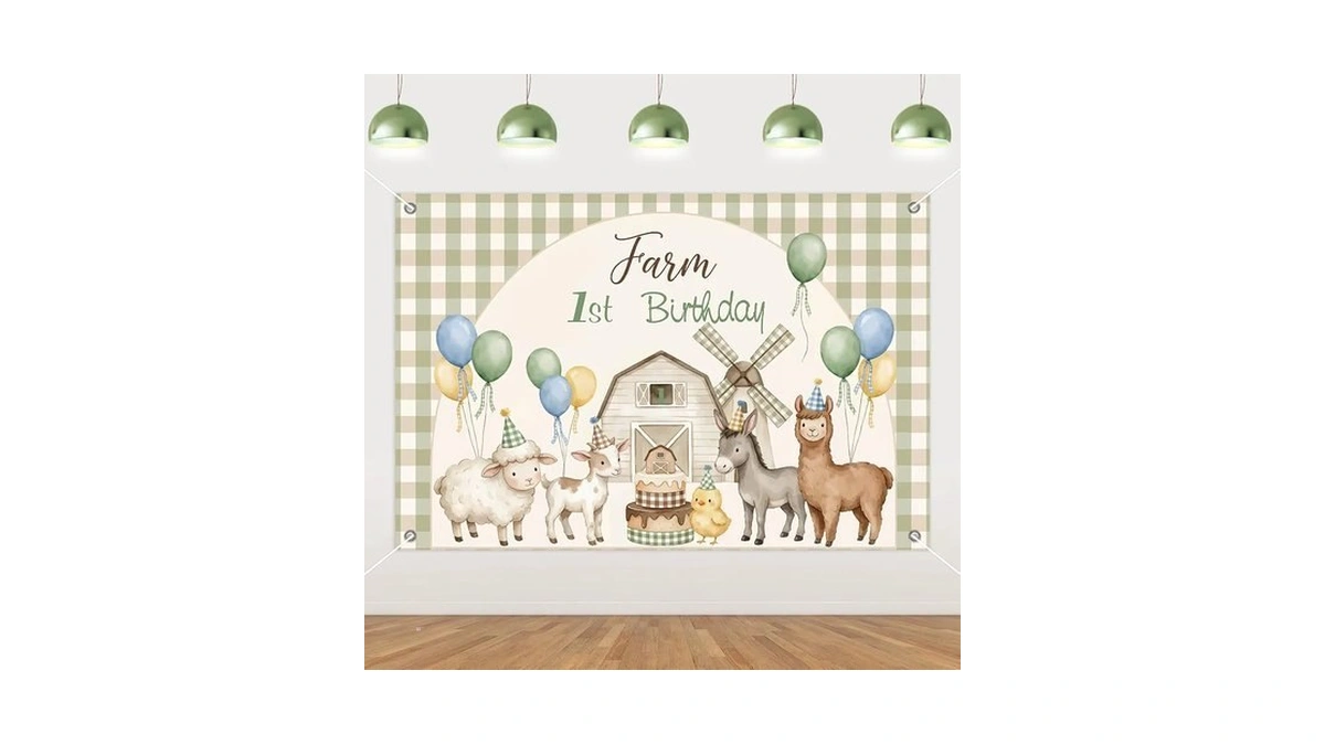 Two Wild Farm 1st Birthday Party Backdrop 4.9ft X 3.3ft