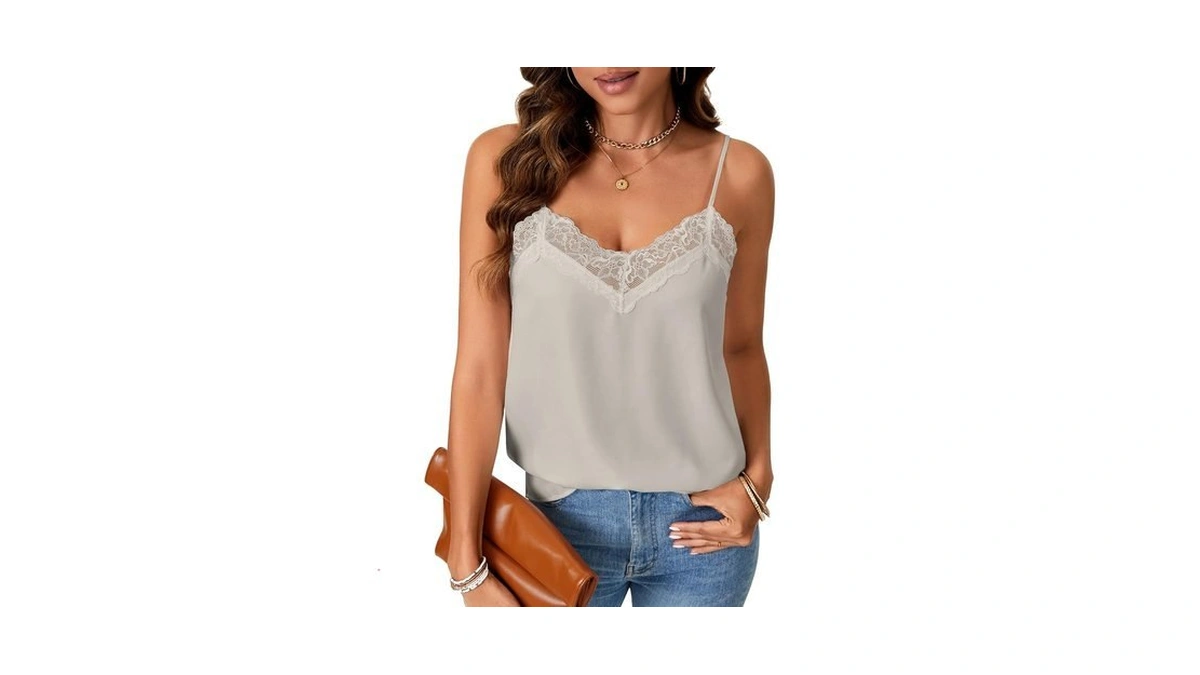 Women's Satin Tank Summer Top V Neck Cami Solid Beige