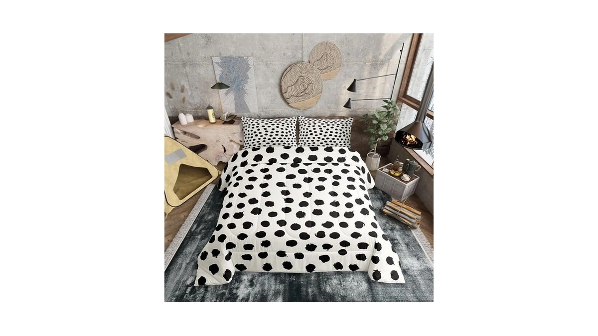Erosebridal Black Polka Dots Comforter Set Twin Size Boho Bedding