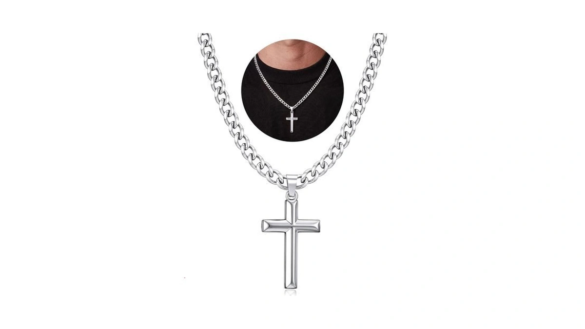 M Mooham Silver Cross Necklace For Men, Cross Chain Pendant