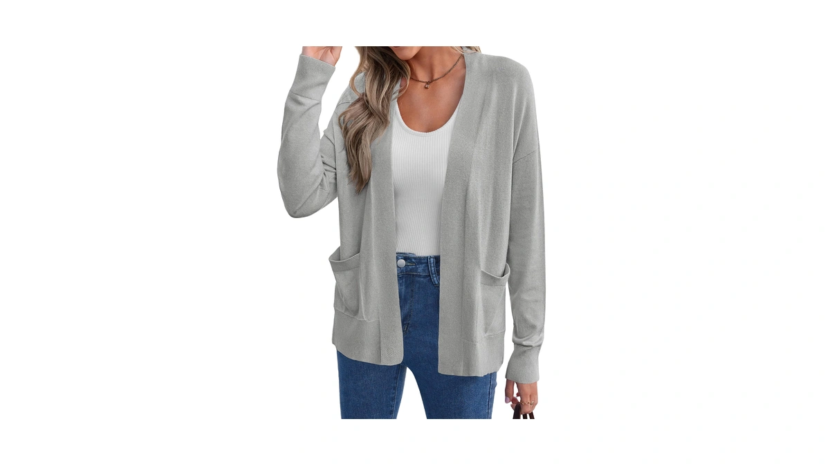 Kirundo Womens Fall Open Front Knit Cardigan With Pockets(grey, L)