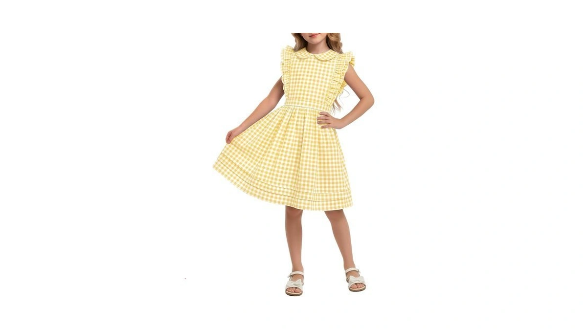Xaatren Girls Gingham Summer Dress,11-12 Years,light Yellow