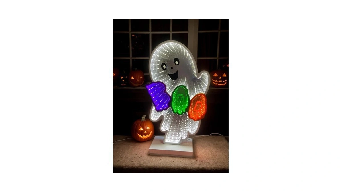 Halloween Ghost Infinity Mirror Light, Boo 3d Tunnel Led Table