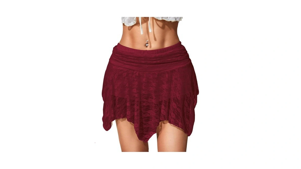 Makemechic Women's Y2k Mini Skirt Flowy Lace Asymmetrical Ruffle Skirts