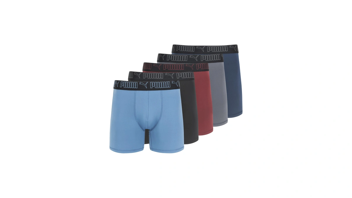 Puma Men's 5-pack Performance Boxer Briefs, Blue/pink/black, Large