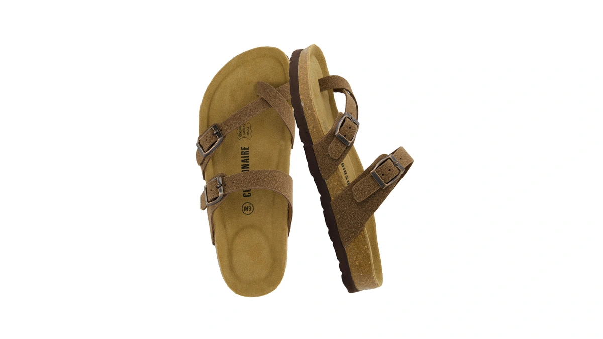 Cushionaire Luna Cork Footbed Sandals For Women With Crossover Straps,