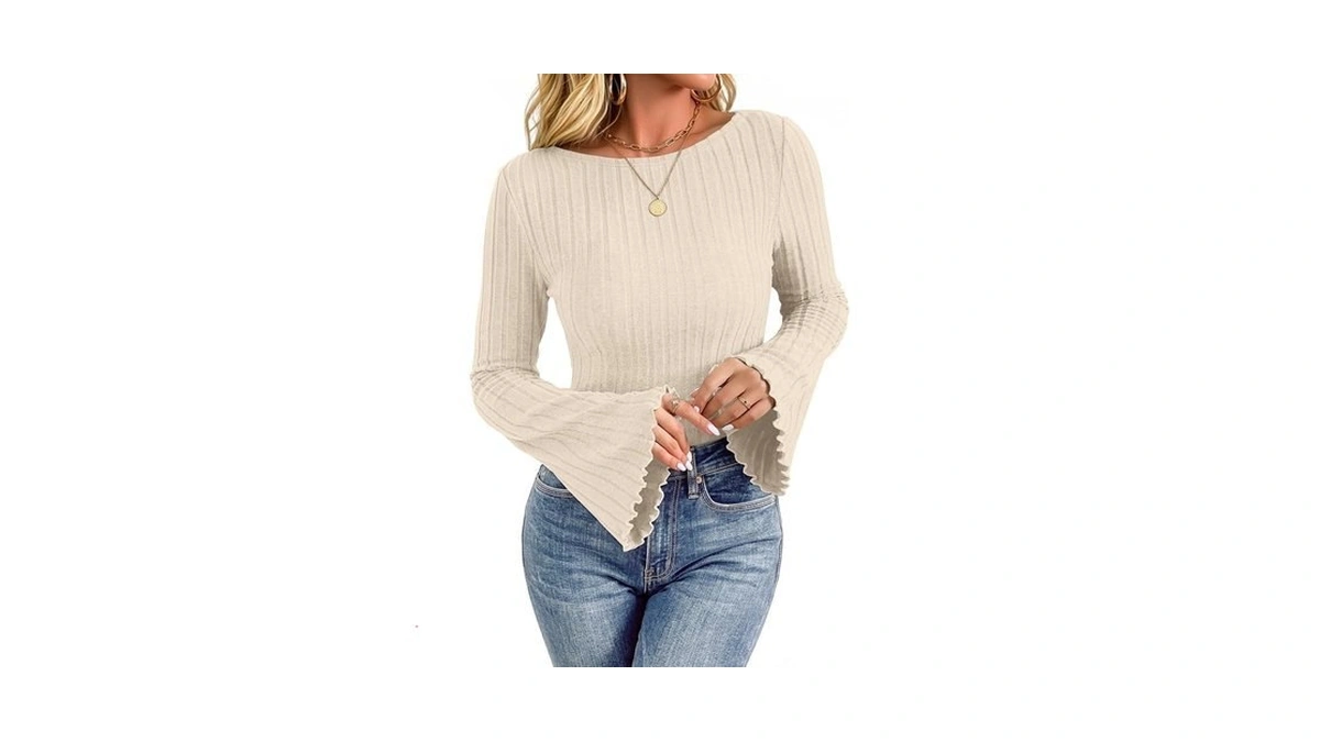 Boat Neck Tops For Women Bell Long Sleeve Shirt Trendy
