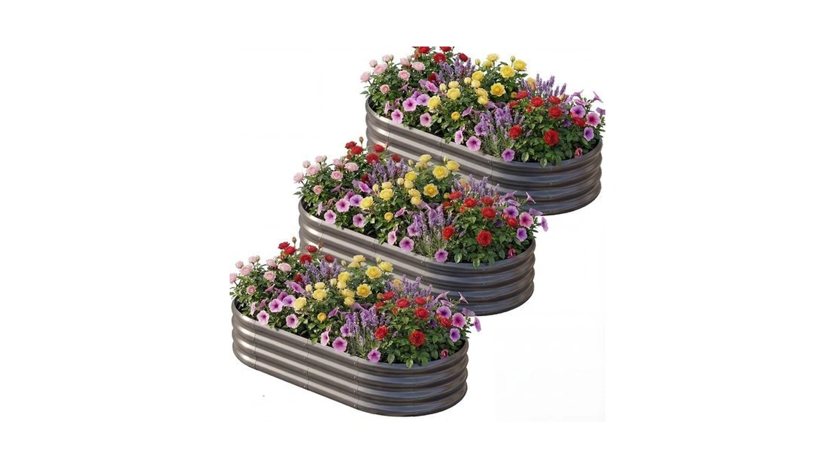 Aheonlar 3 Pack 6Γ3Γ1ft Galvanized Raised Garden Bed, Oval Durable