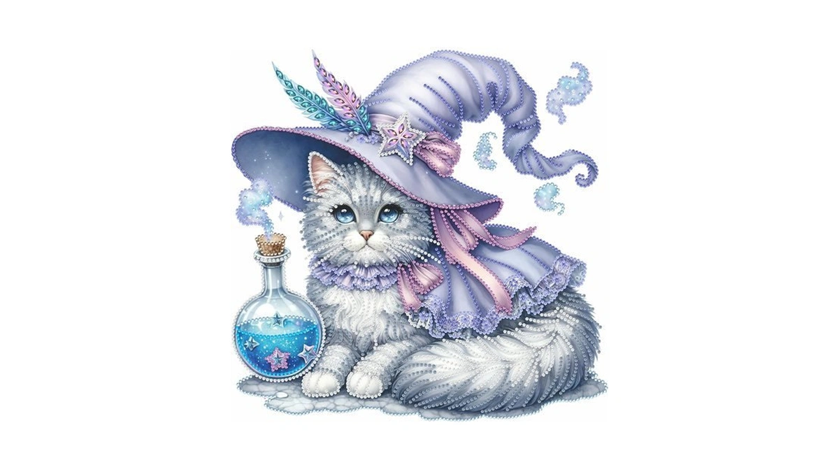 Magical Purple Witch Kitten Diamond Painting, 5d Partial Special Shaped