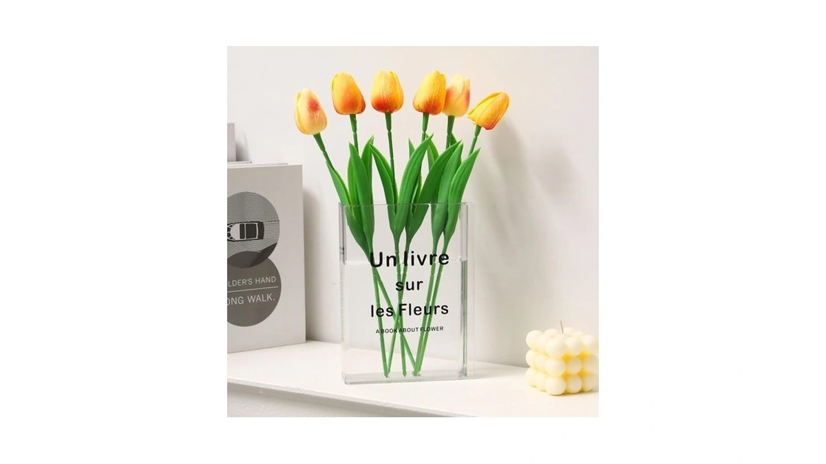 Yiemoge Clear Acrylic Book Flower Vase, Minimalist Modern Floral Bookshelf