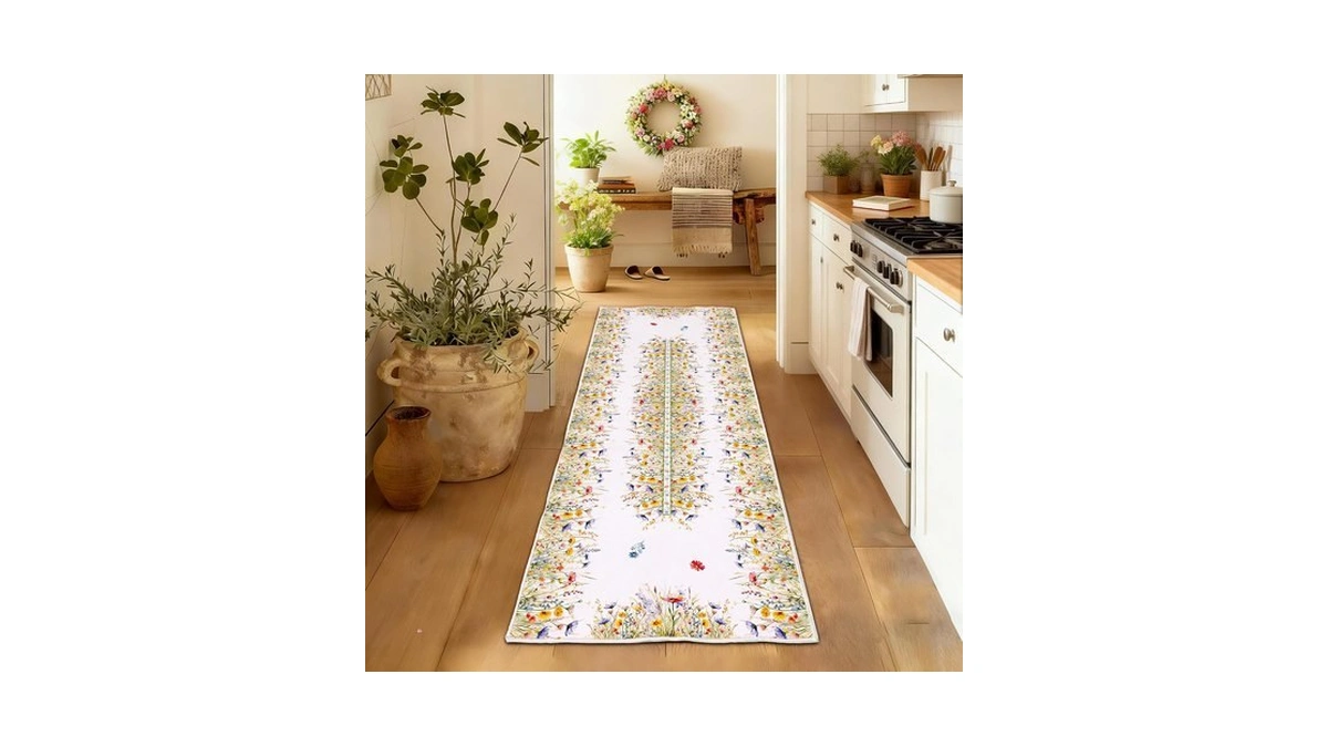 Cusugbaso Washable Runner Rug 2x6, Floral Kitchen Mat - Faux