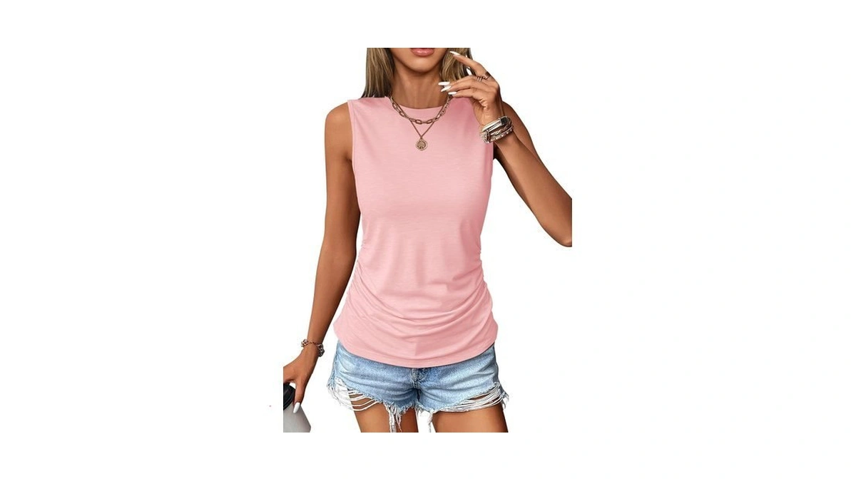 Micticsi Womens Crewneck Ruched Sleeveless Tank Top Fitted Chic Casual
