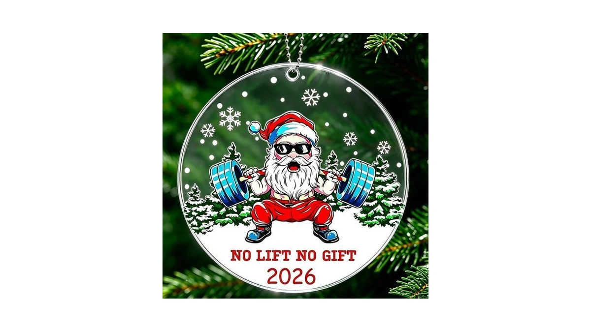 Santa Weight Lifting Ornament, Weightlifting Barbell Gym Ornaments For Christmas