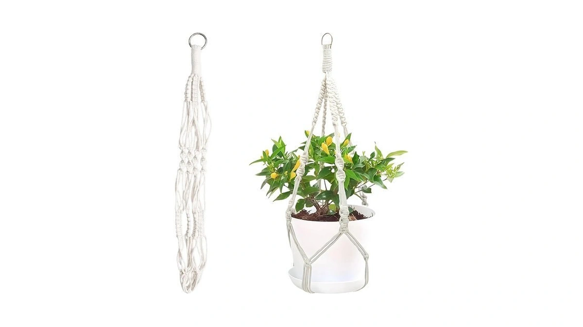 Noxwisp 2 Pcs Macrame Plant Hanger, White Boho Hanging Planters