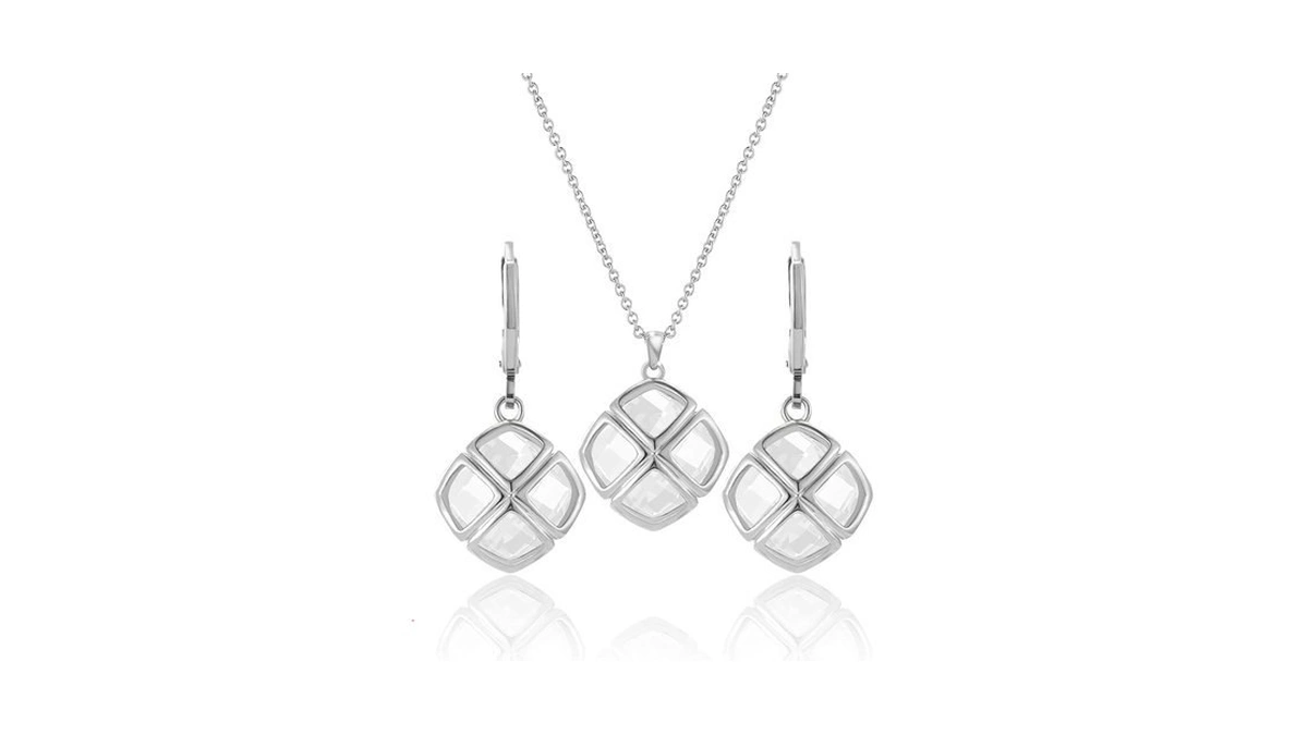 Qinpan Crystal Pendant Necklace Earrings Sets For Women 14k Glod