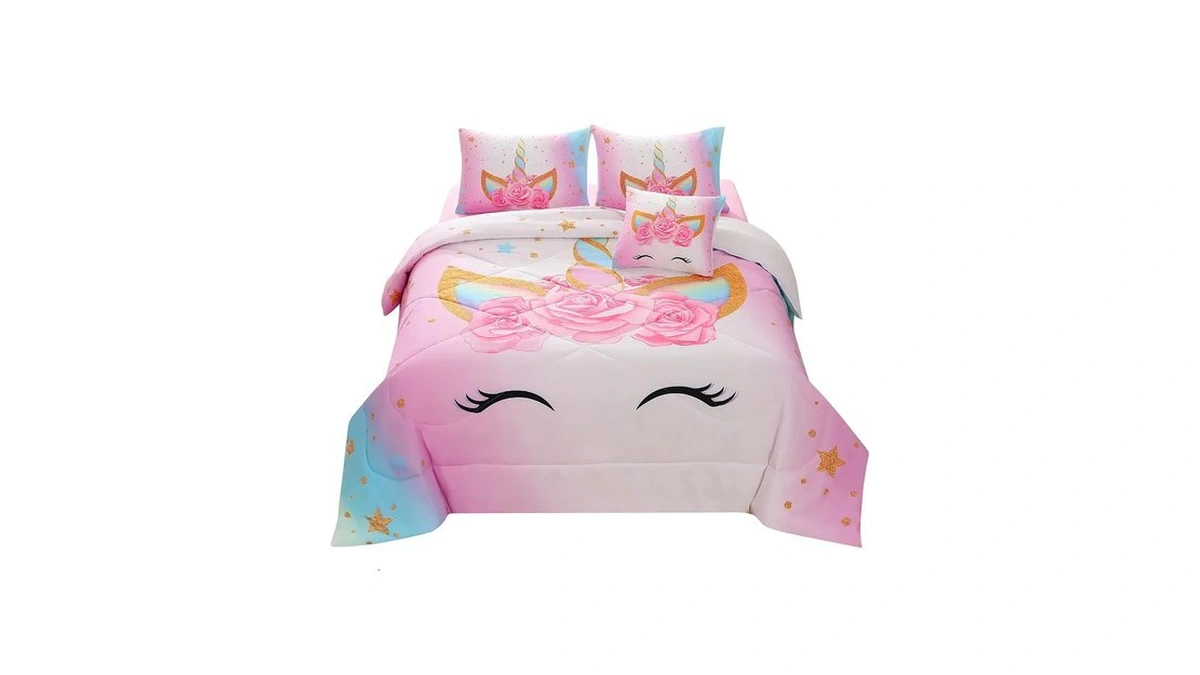 Jqinhome Unicorn Queen Bedding Sets For Girls Kids, 6 Piece