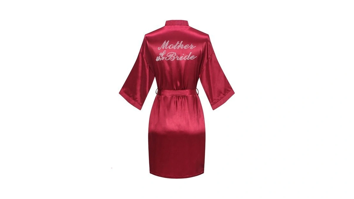 Women's Satin Kimono Robe With Silver Rhinestones Bride Bridesmaid Robes