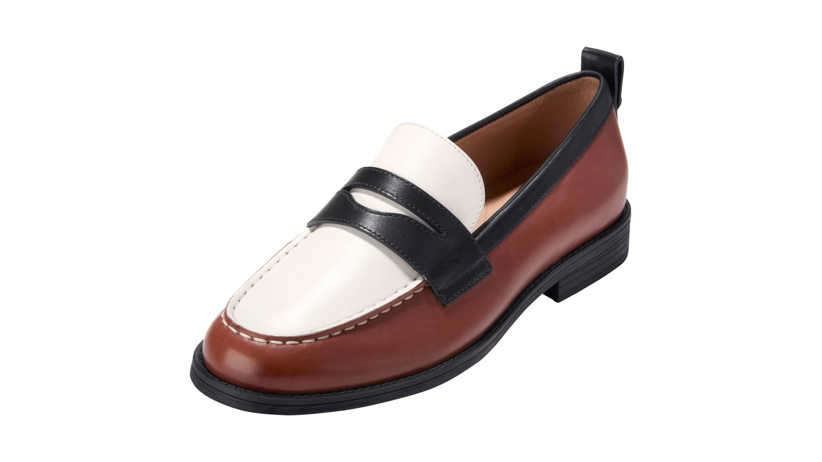 Cole Haan Women's Stassi Penny Loafers, Dark Cuoio/white/black Leather, 5-b