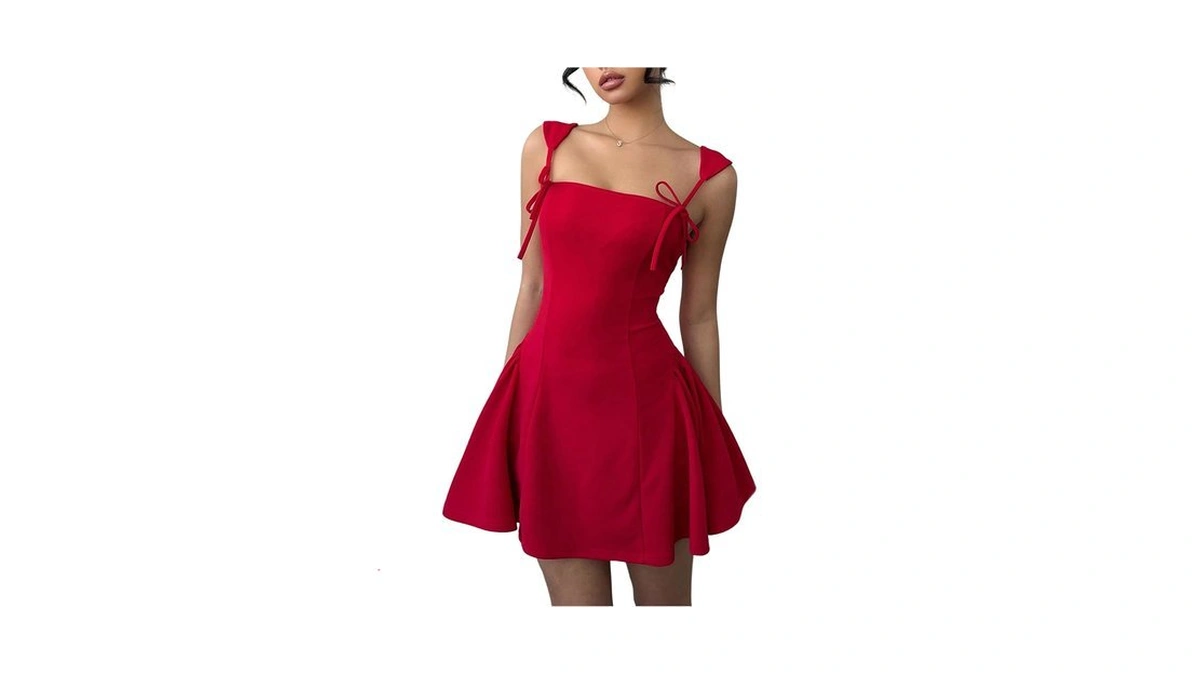 Milumia Women's Sexy Square Neck Sleeveless Mini Dress Bow Tie